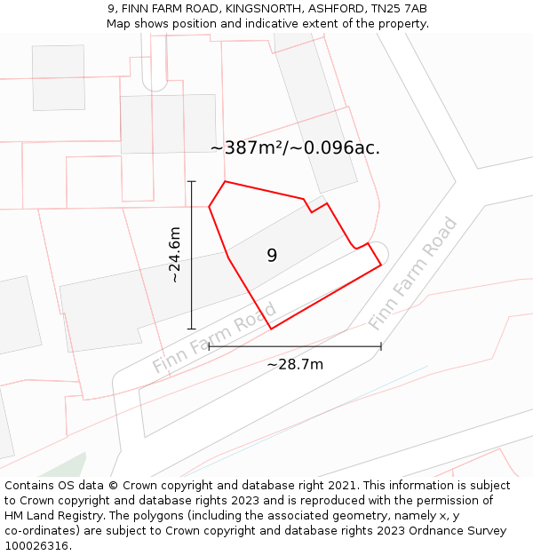 9, FINN FARM ROAD, KINGSNORTH, ASHFORD, TN25 7AB: Plot and title map