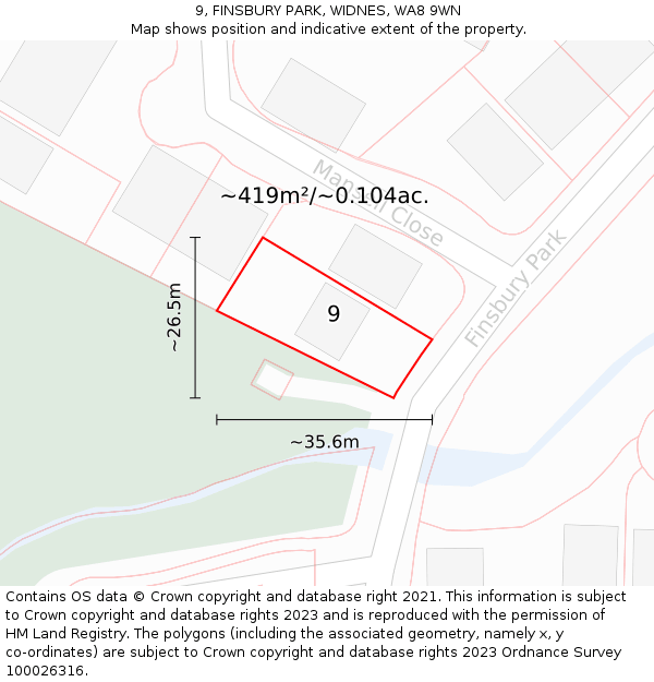 9, FINSBURY PARK, WIDNES, WA8 9WN: Plot and title map