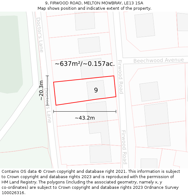 9, FIRWOOD ROAD, MELTON MOWBRAY, LE13 1SA: Plot and title map