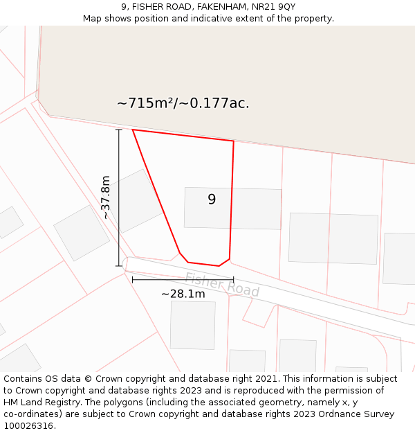 9, FISHER ROAD, FAKENHAM, NR21 9QY: Plot and title map