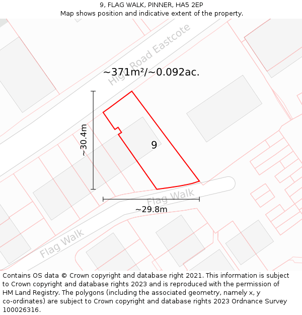 9, FLAG WALK, PINNER, HA5 2EP: Plot and title map