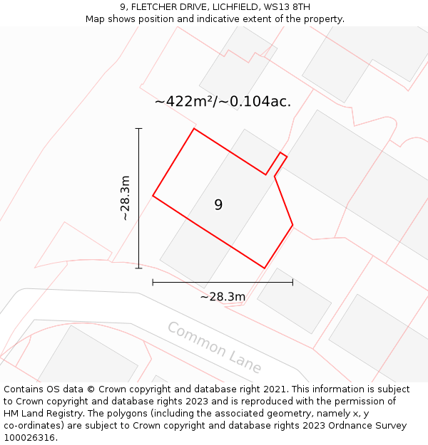 9, FLETCHER DRIVE, LICHFIELD, WS13 8TH: Plot and title map