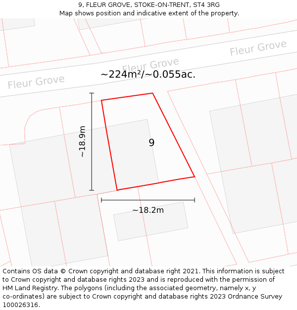 9, FLEUR GROVE, STOKE-ON-TRENT, ST4 3RG: Plot and title map