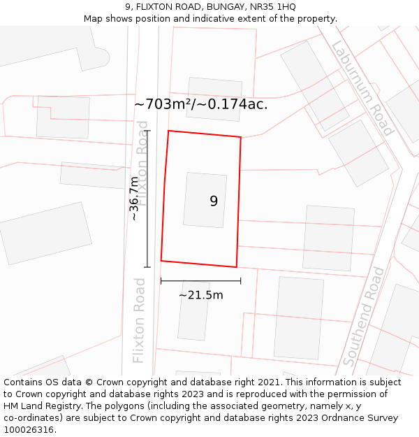 9, FLIXTON ROAD, BUNGAY, NR35 1HQ: Plot and title map