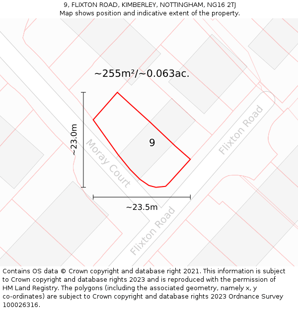 9, FLIXTON ROAD, KIMBERLEY, NOTTINGHAM, NG16 2TJ: Plot and title map