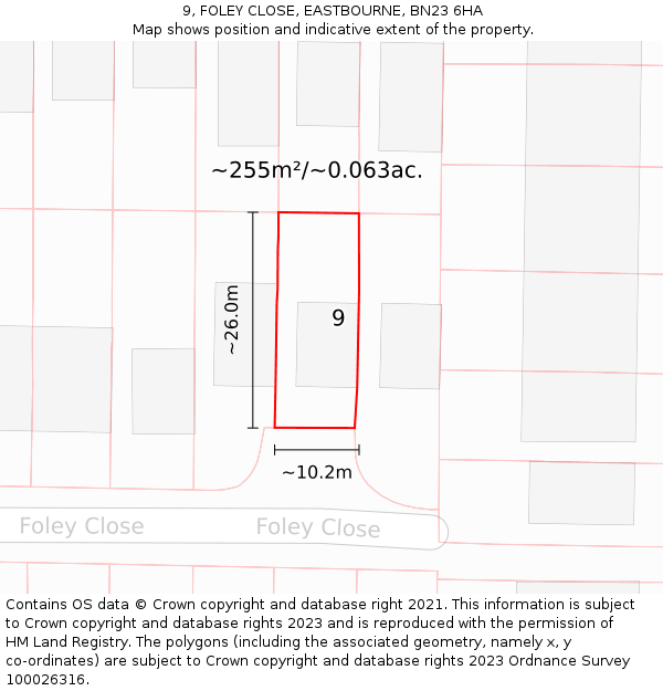 9, FOLEY CLOSE, EASTBOURNE, BN23 6HA: Plot and title map