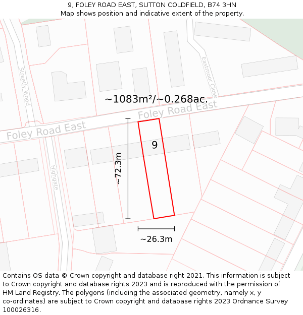 9, FOLEY ROAD EAST, SUTTON COLDFIELD, B74 3HN: Plot and title map