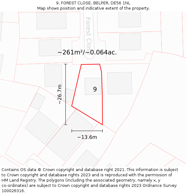 9, FOREST CLOSE, BELPER, DE56 1NL: Plot and title map