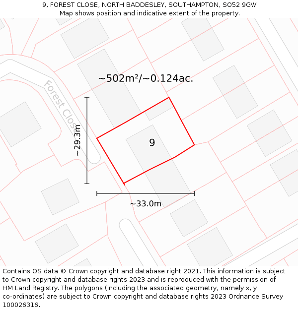 9, FOREST CLOSE, NORTH BADDESLEY, SOUTHAMPTON, SO52 9GW: Plot and title map