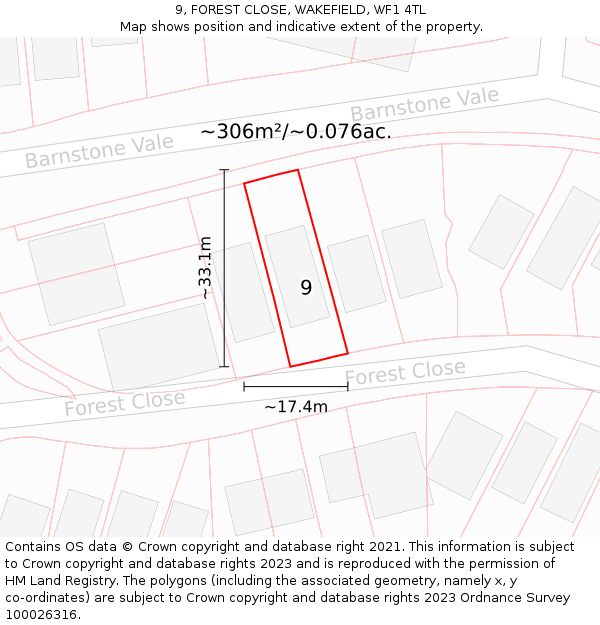 9, FOREST CLOSE, WAKEFIELD, WF1 4TL: Plot and title map