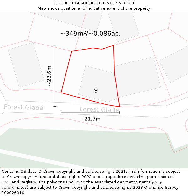 9, FOREST GLADE, KETTERING, NN16 9SP: Plot and title map