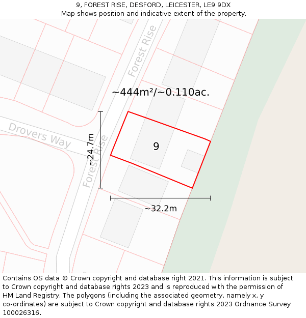 9, FOREST RISE, DESFORD, LEICESTER, LE9 9DX: Plot and title map