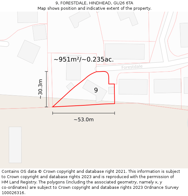 9, FORESTDALE, HINDHEAD, GU26 6TA: Plot and title map