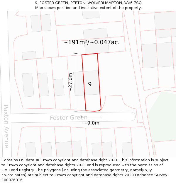 9, FOSTER GREEN, PERTON, WOLVERHAMPTON, WV6 7SQ: Plot and title map