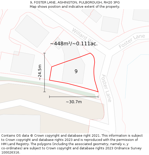 9, FOSTER LANE, ASHINGTON, PULBOROUGH, RH20 3PG: Plot and title map