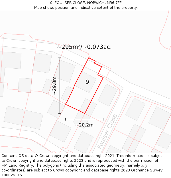 9, FOULSER CLOSE, NORWICH, NR6 7FF: Plot and title map