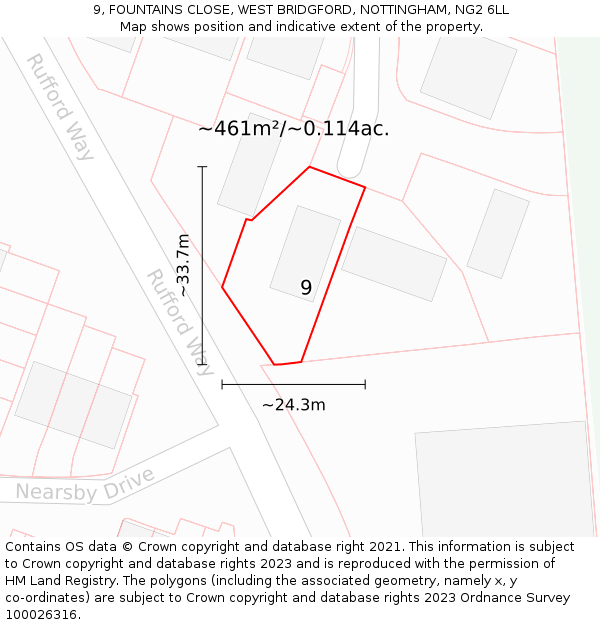 9, FOUNTAINS CLOSE, WEST BRIDGFORD, NOTTINGHAM, NG2 6LL: Plot and title map