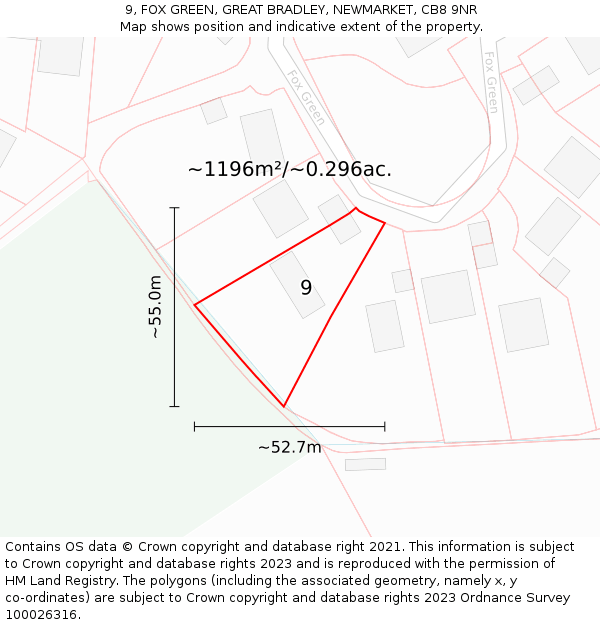 9, FOX GREEN, GREAT BRADLEY, NEWMARKET, CB8 9NR: Plot and title map