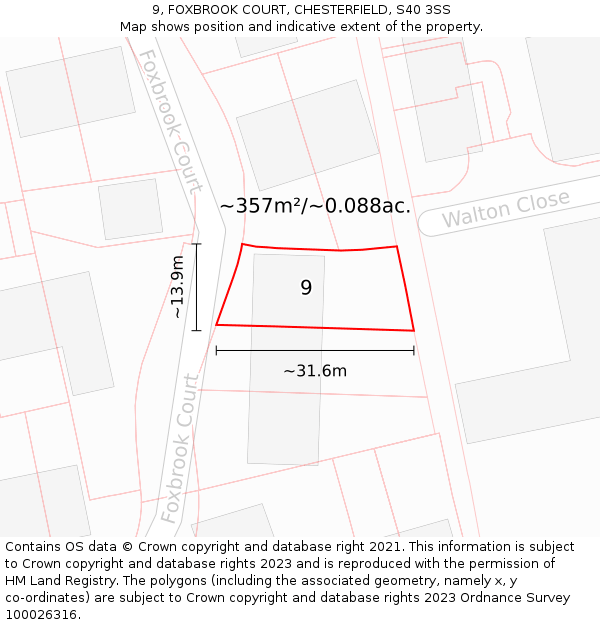 9, FOXBROOK COURT, CHESTERFIELD, S40 3SS: Plot and title map