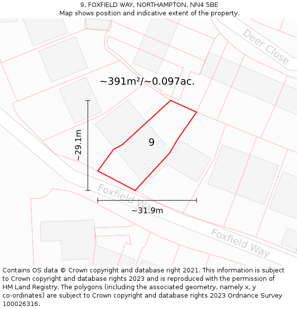 9, FOXFIELD WAY, NORTHAMPTON, NN4 5BE: Plot and title map