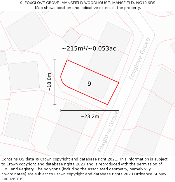 9, FOXGLOVE GROVE, MANSFIELD WOODHOUSE, MANSFIELD, NG19 9BS: Plot and title map