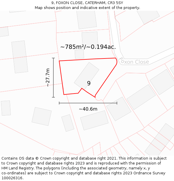 9, FOXON CLOSE, CATERHAM, CR3 5SY: Plot and title map