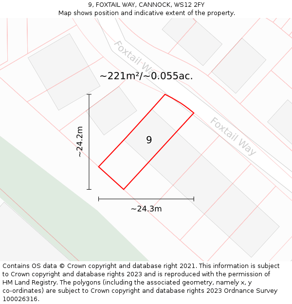 9, FOXTAIL WAY, CANNOCK, WS12 2FY: Plot and title map