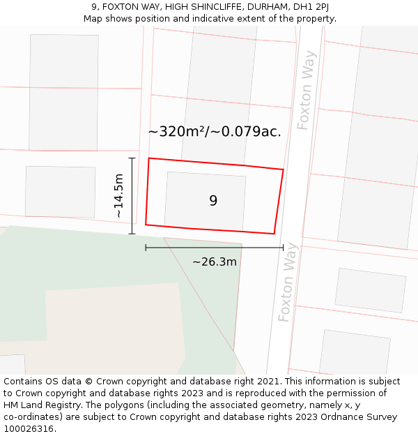 9, FOXTON WAY, HIGH SHINCLIFFE, DURHAM, DH1 2PJ: Plot and title map