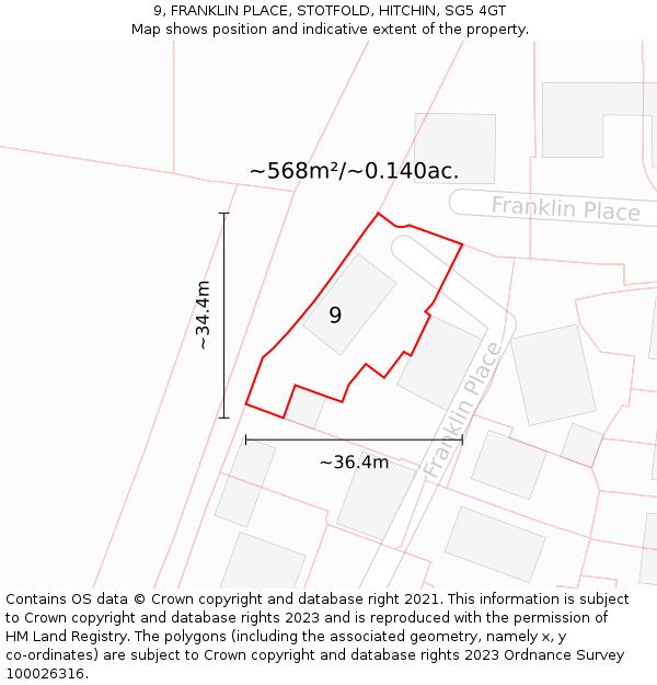 9, FRANKLIN PLACE, STOTFOLD, HITCHIN, SG5 4GT: Plot and title map