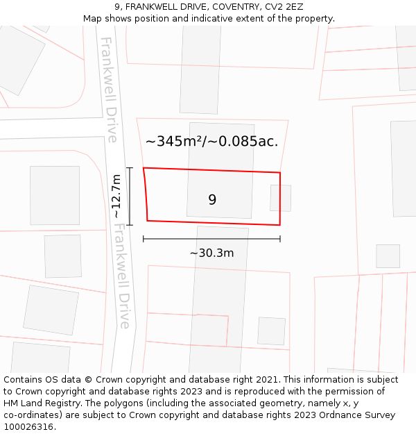 9, FRANKWELL DRIVE, COVENTRY, CV2 2EZ: Plot and title map