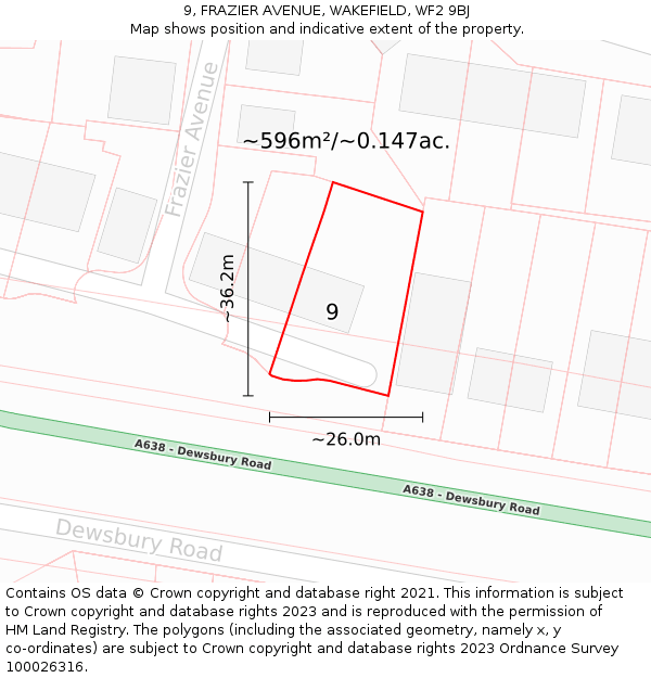 9, FRAZIER AVENUE, WAKEFIELD, WF2 9BJ: Plot and title map