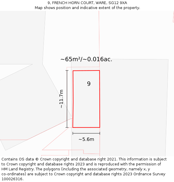 9, FRENCH HORN COURT, WARE, SG12 9XA: Plot and title map