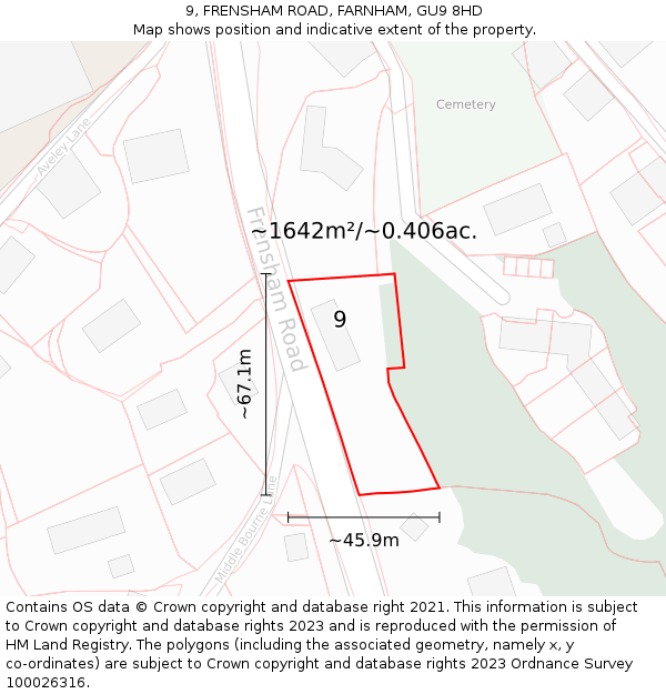 9, FRENSHAM ROAD, FARNHAM, GU9 8HD: Plot and title map