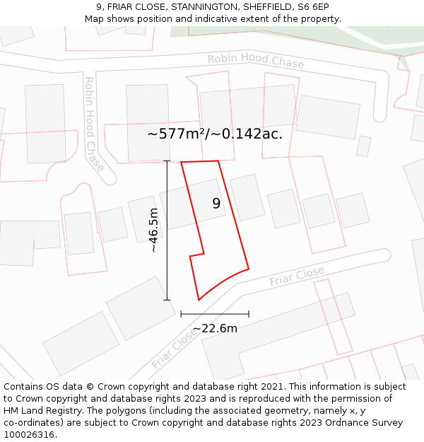 9, FRIAR CLOSE, STANNINGTON, SHEFFIELD, S6 6EP: Plot and title map