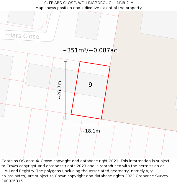 9, FRIARS CLOSE, WELLINGBOROUGH, NN8 2LA: Plot and title map