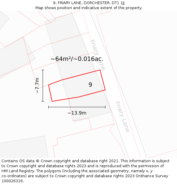 9, FRIARY LANE, DORCHESTER, DT1 1JJ: Plot and title map