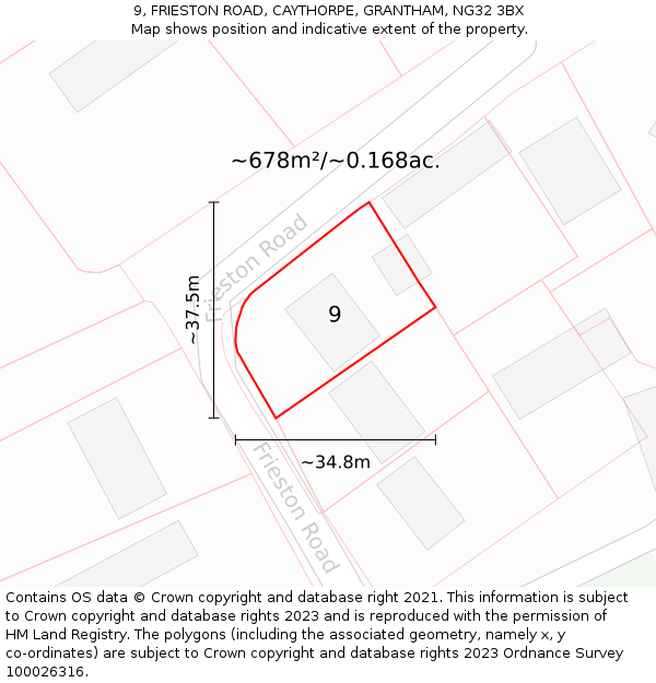 9, FRIESTON ROAD, CAYTHORPE, GRANTHAM, NG32 3BX: Plot and title map