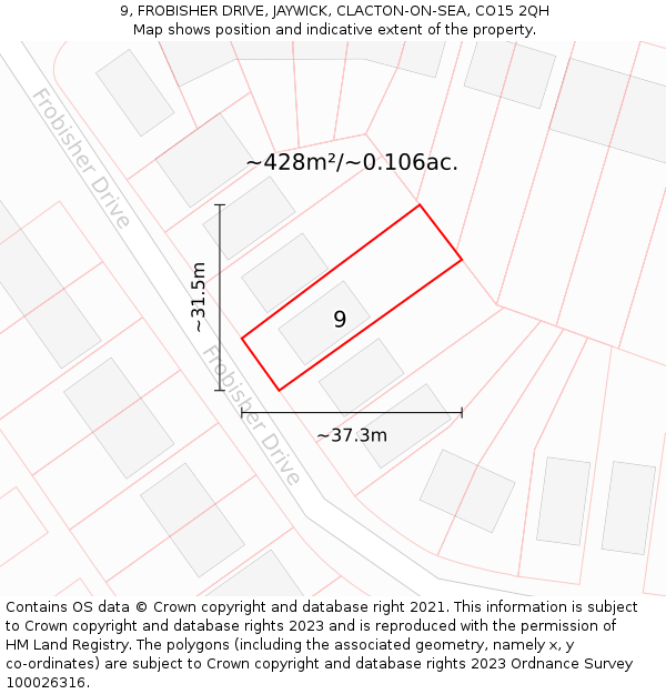 9, FROBISHER DRIVE, JAYWICK, CLACTON-ON-SEA, CO15 2QH: Plot and title map