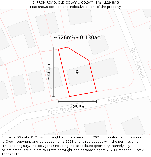 9, FRON ROAD, OLD COLWYN, COLWYN BAY, LL29 8AG: Plot and title map