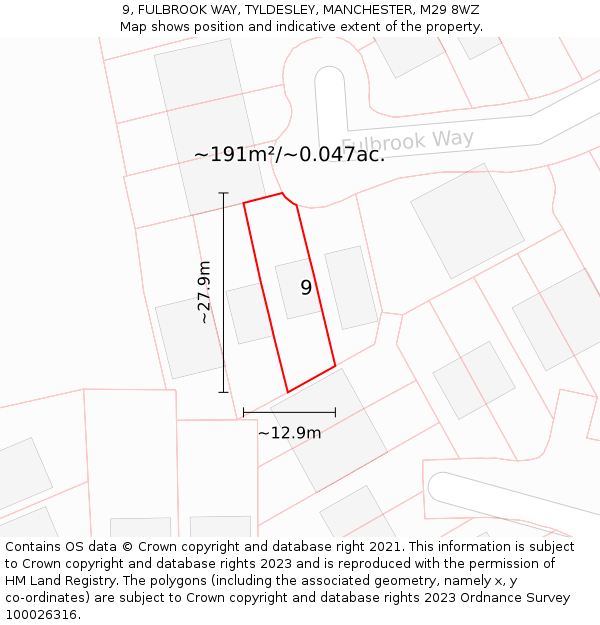 9, FULBROOK WAY, TYLDESLEY, MANCHESTER, M29 8WZ: Plot and title map