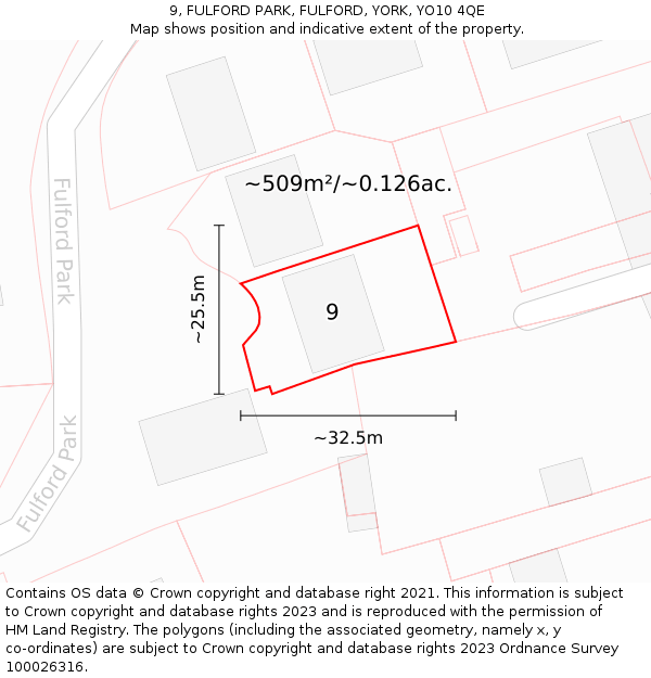 9, FULFORD PARK, FULFORD, YORK, YO10 4QE: Plot and title map