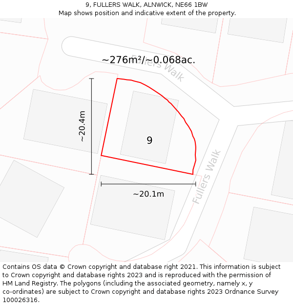 9, FULLERS WALK, ALNWICK, NE66 1BW: Plot and title map