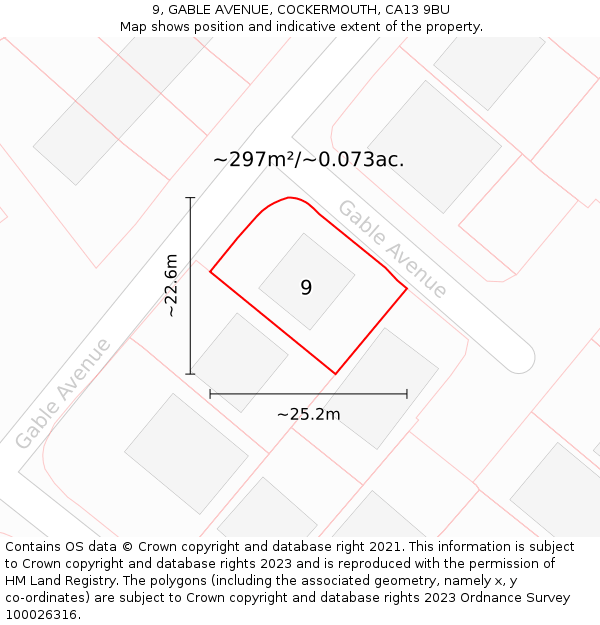 9, GABLE AVENUE, COCKERMOUTH, CA13 9BU: Plot and title map