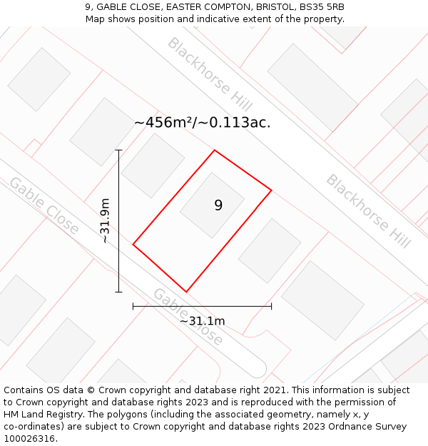 9, GABLE CLOSE, EASTER COMPTON, BRISTOL, BS35 5RB: Plot and title map