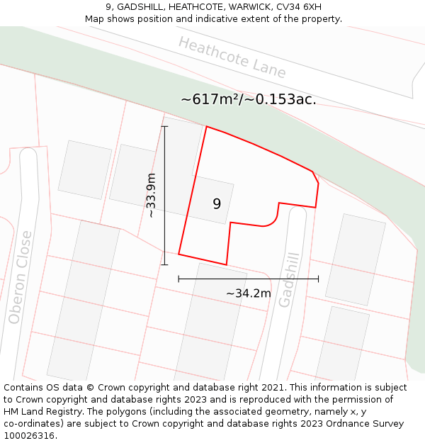 9, GADSHILL, HEATHCOTE, WARWICK, CV34 6XH: Plot and title map