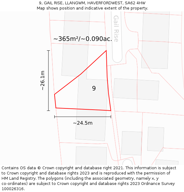 9, GAIL RISE, LLANGWM, HAVERFORDWEST, SA62 4HW: Plot and title map