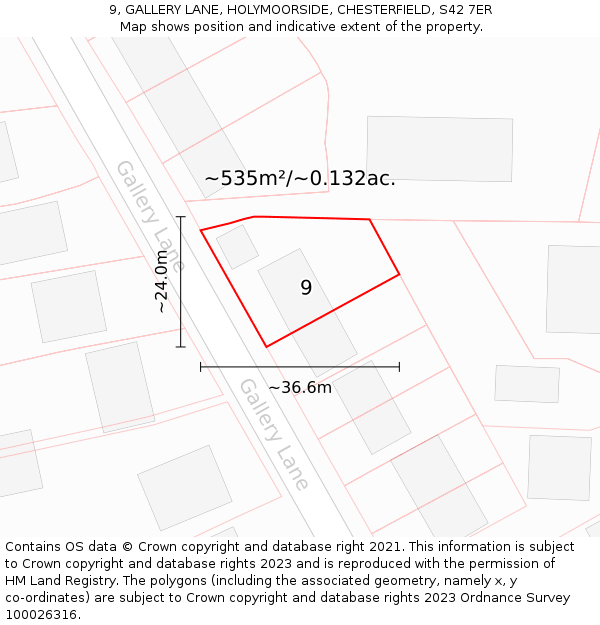 9, GALLERY LANE, HOLYMOORSIDE, CHESTERFIELD, S42 7ER: Plot and title map