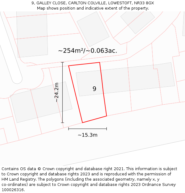 9, GALLEY CLOSE, CARLTON COLVILLE, LOWESTOFT, NR33 8GX: Plot and title map