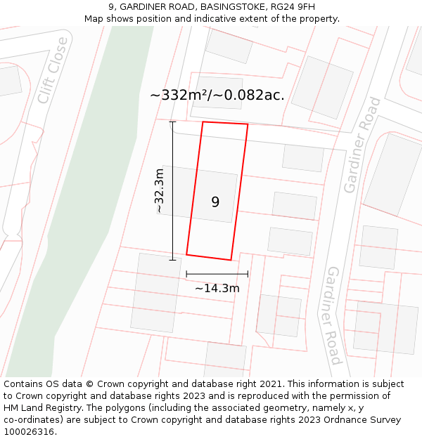 9, GARDINER ROAD, BASINGSTOKE, RG24 9FH: Plot and title map