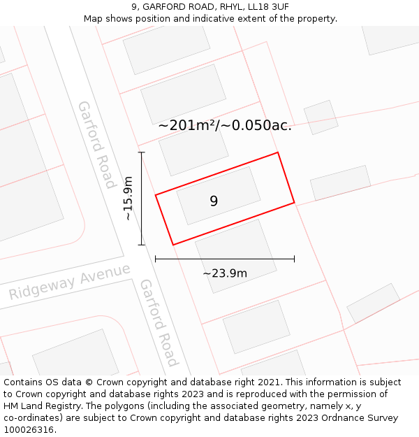 9, GARFORD ROAD, RHYL, LL18 3UF: Plot and title map